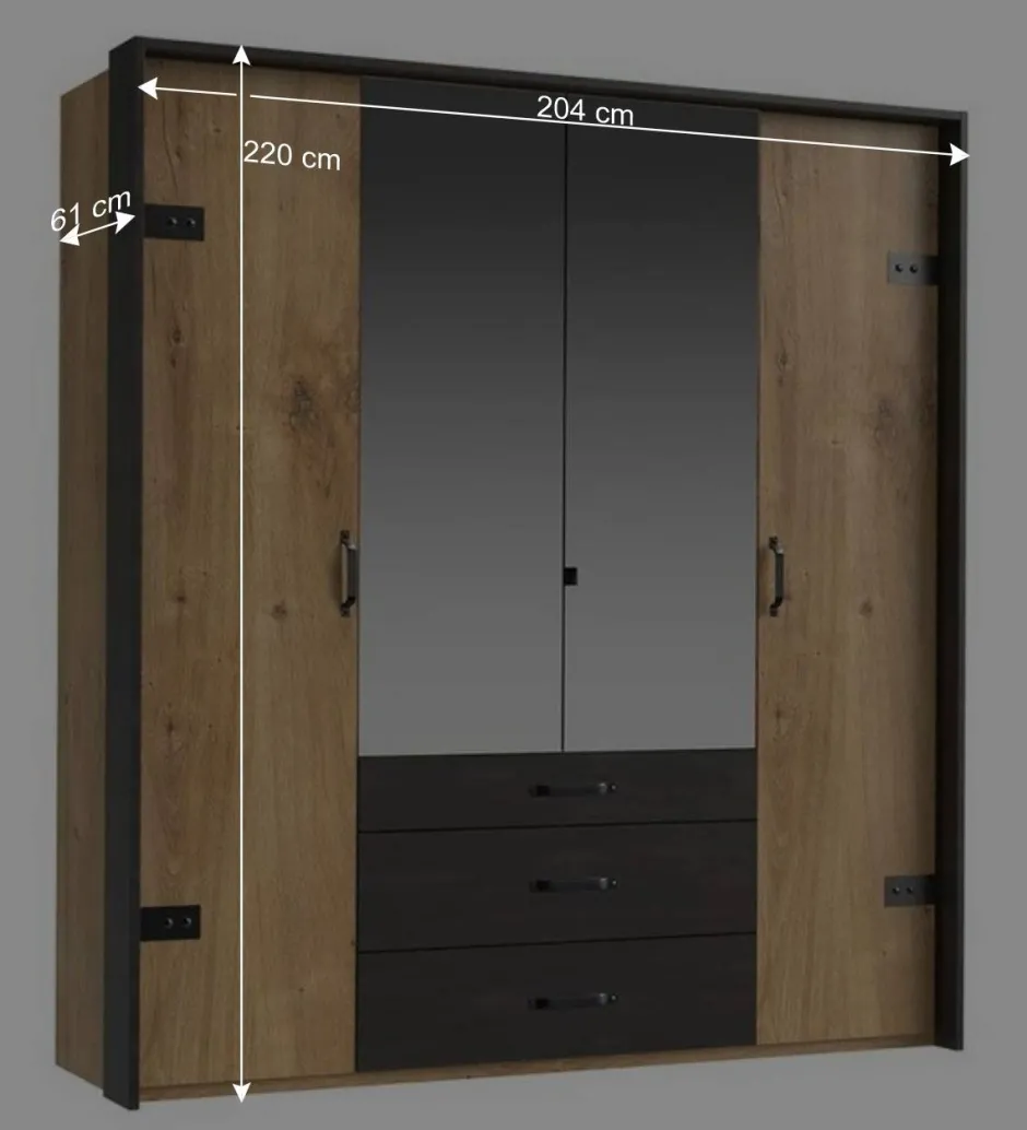 Wohnen 200x216x58 Kombi-Kleiderschrank mit Spiegeln - Bram