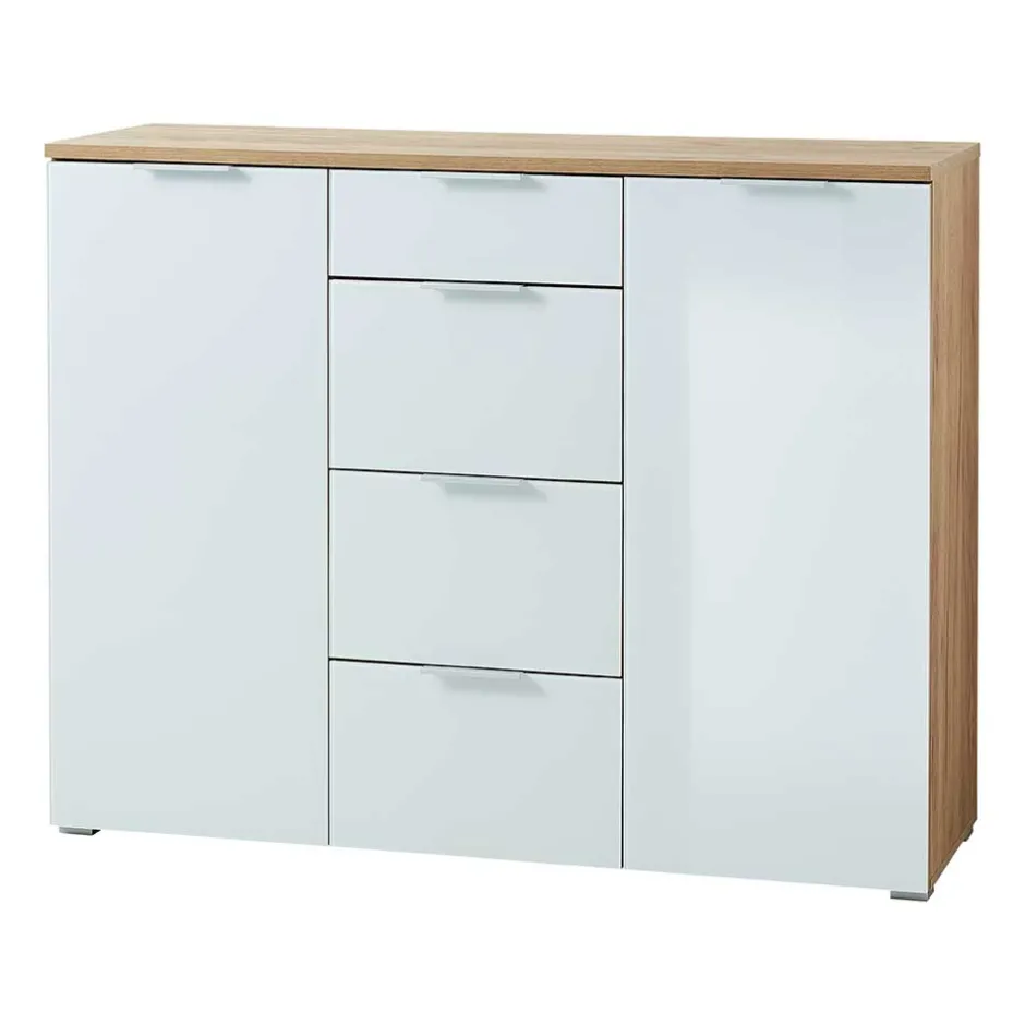 Wohnen 135x105x40 Kombikommode in Weiß & Eiche - Reestyl
