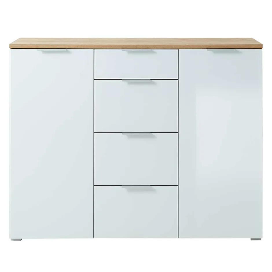 Wohnen 135x105x40 Kombikommode in Weiß & Eiche - Reestyl