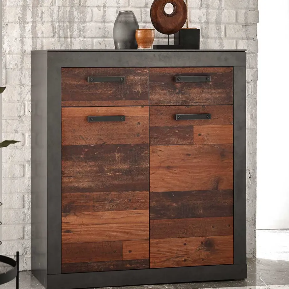 Wohnen 92x104x40 Kommode in Holzoptik Antik & Grau - Timuras I