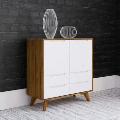 Wohnen 90x92x40 Kommode in Weiß & Wildeiche - Diesta