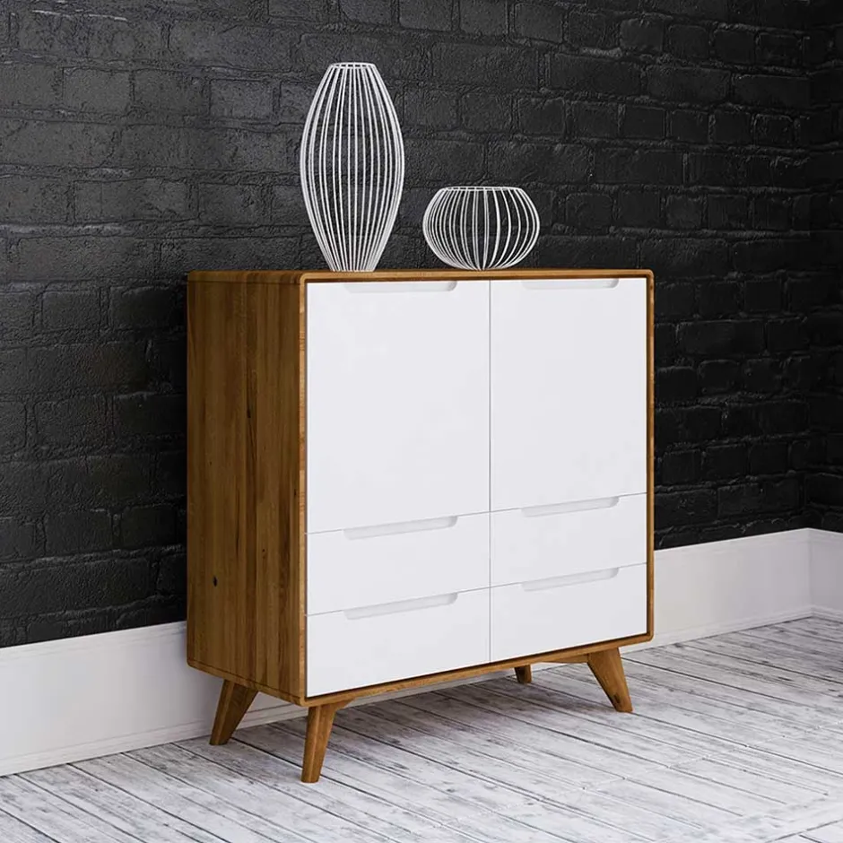 Wohnen 90x92x40 Kommode in Weiß & Wildeiche - Diesta