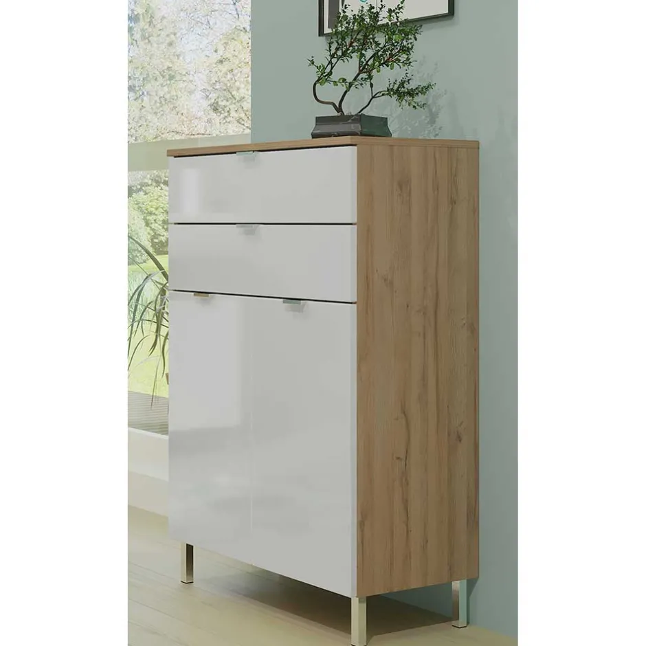 Wohnen 60x97x34 Kommode in Weiß Hochglanz - Narilos