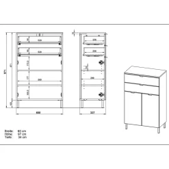 Wohnen 60x97x34 Kommode in Weiß Hochglanz - Narilos