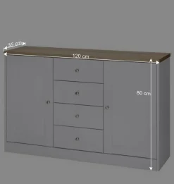 Wohnen 120x80x35 Kommode in Weiß mit Sonoma Eiche - Nudion I