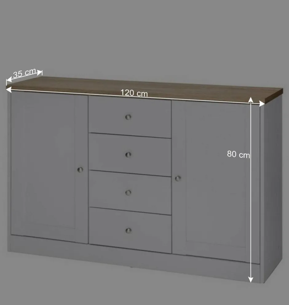 Wohnen 120x80x35 Kommode in Weiß mit Sonoma Eiche - Nudion I