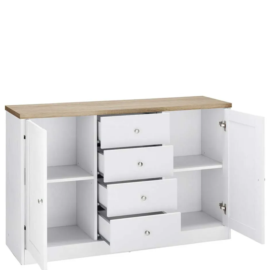 Wohnen 120x80x35 Kommode in Weiß mit Sonoma Eiche - Nudion I