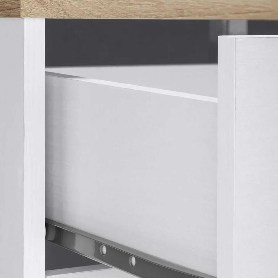 Wohnen 120x80x35 Kommode in Weiß mit Sonoma Eiche - Nudion I