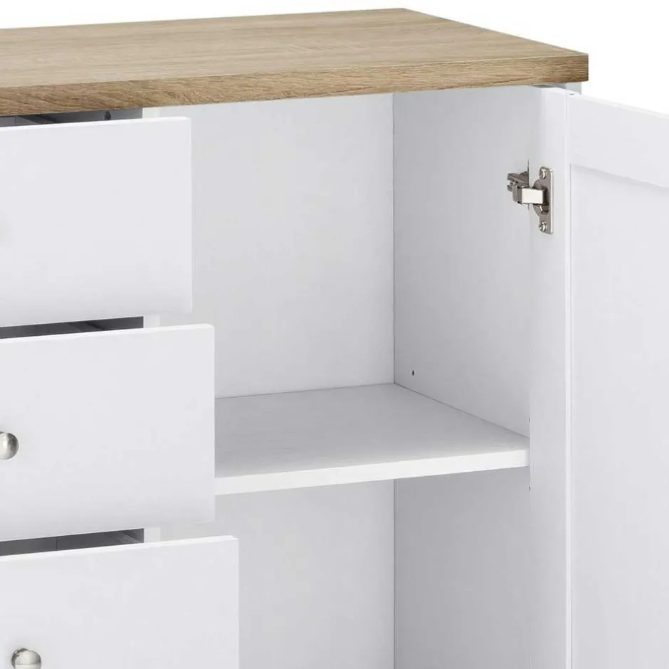 Wohnen 120x80x35 Kommode in Weiß mit Sonoma Eiche - Nudion I