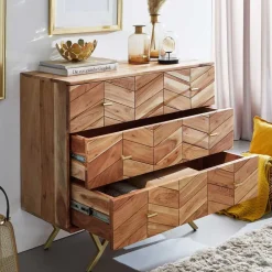 Wohnen 90x87x40 Kommode mit Fischgrät Design Front - Ishi