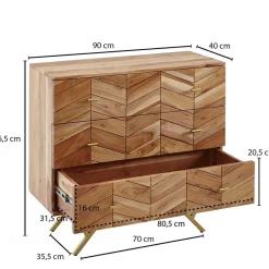 Wohnen 90x87x40 Kommode mit Fischgrät Design Front - Ishi