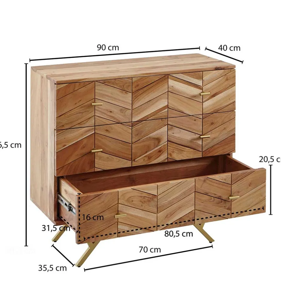 Wohnen 90x87x40 Kommode mit Fischgrät Design Front - Ishi