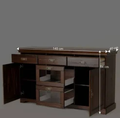 Wohnen 145x84x40 Kommode mit Glas im Kolonialstil - Jurcavs