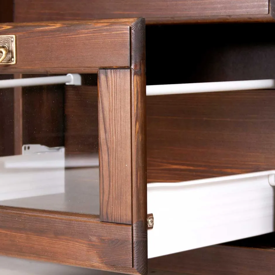 Wohnen 145x84x40 Kommode mit Glas im Kolonialstil - Jurcavs