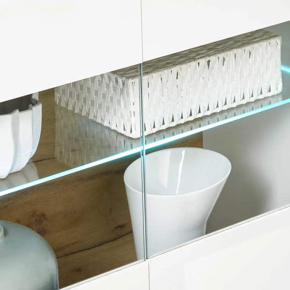 Wohnen 138x91x40 Kommode mit Glas 3-türig - Myrda