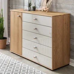 120x86x43 Kommode mit Tür & 5 Schubladen - Emdsiva^Wohnen Sale