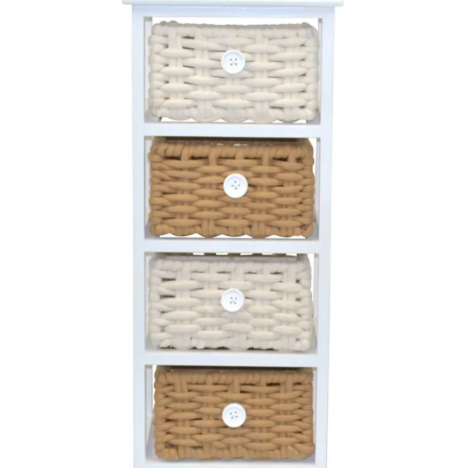 Wohnen 30x73x25 Kommode mit vier Körben in Weiß - Udolph