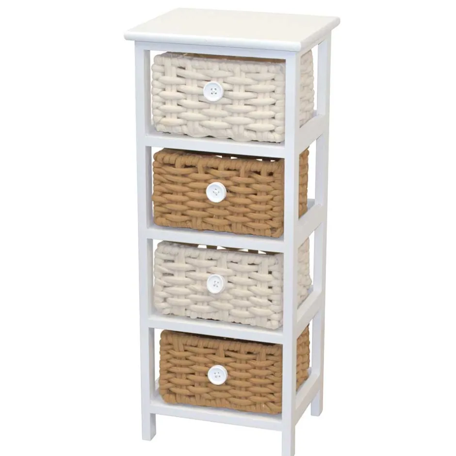 Wohnen 30x73x25 Kommode mit vier Körben in Weiß - Udolph