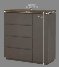 Wohnen 100x104x40 Kommode mit vier Schubladen & Tür - Anja