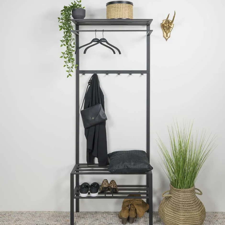 Wohnen 70x178x29 Kompaktgarderobe aus Stahl in Schwarz - Cellja