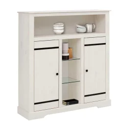Wohnen 120x130x35 Landhaus Highboard in Weiß - Manduza