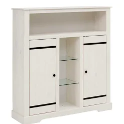 Wohnen 120x130x35 Landhaus Highboard in Weiß - Manduza