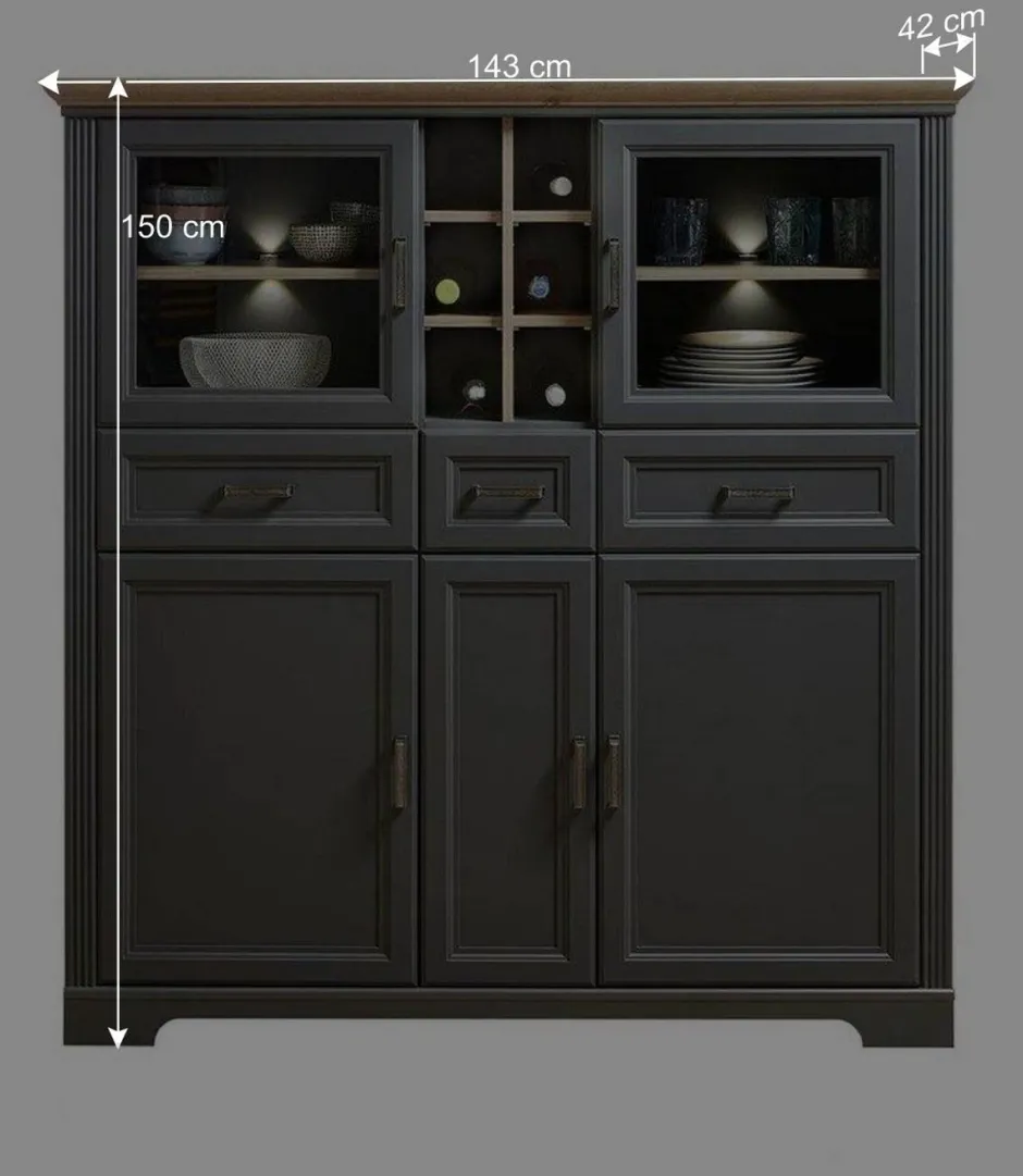 Wohnen 143x150x42 Landhaus Highboard mit Flaschen Regal - Thumbs