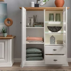 113x134x45 Landhaus Highboard mit Glas-Einsatz - Henry^Wohnen Outlet