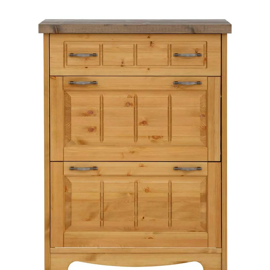Wohnen 85x109x37 Landhaus Schuhkommode aus Kiefer - Ostanzia