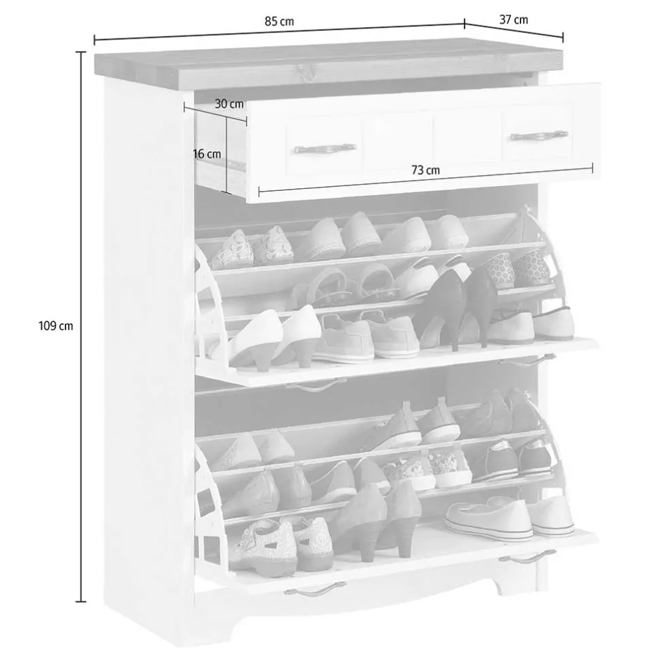 Wohnen 85x109x37 Landhaus Schuhkommode aus Kiefer - Ostanzia