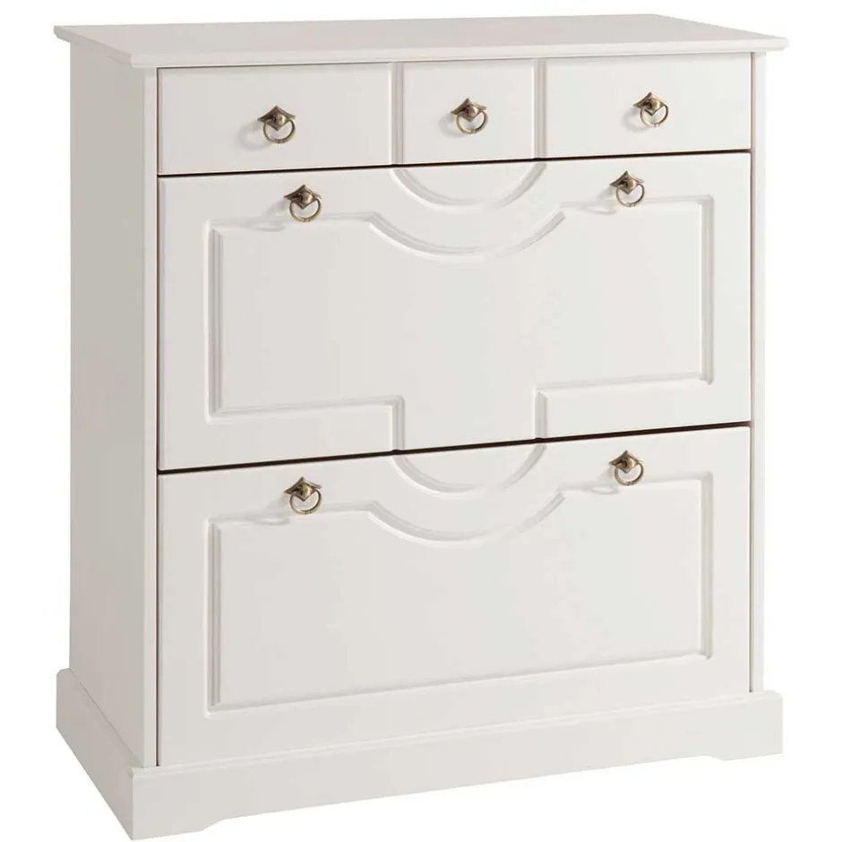 81x93x37 Landhaus Schuhschrank in Weiß gewachst - Vesrav^Wohnen Discount