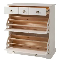 81x93x37 Landhaus Schuhschrank in Weiß gewachst - Vesrav^Wohnen Discount