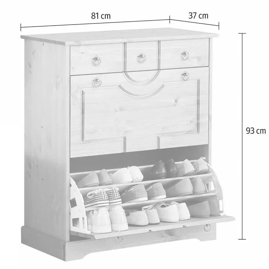 81x93x37 Landhaus Schuhschrank in Weiß gewachst - Vesrav^Wohnen Discount