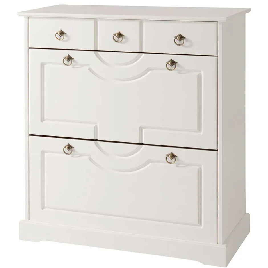 81x93x37 Landhaus Schuhschrank in Weiß gewachst - Vesrav^Wohnen Discount