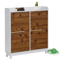 Wohnen 92x100x25 Landhaus Schuhschrank mit 4 Klappen - Volbra