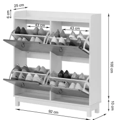 Wohnen 92x100x25 Landhaus Schuhschrank mit 4 Klappen - Volbra