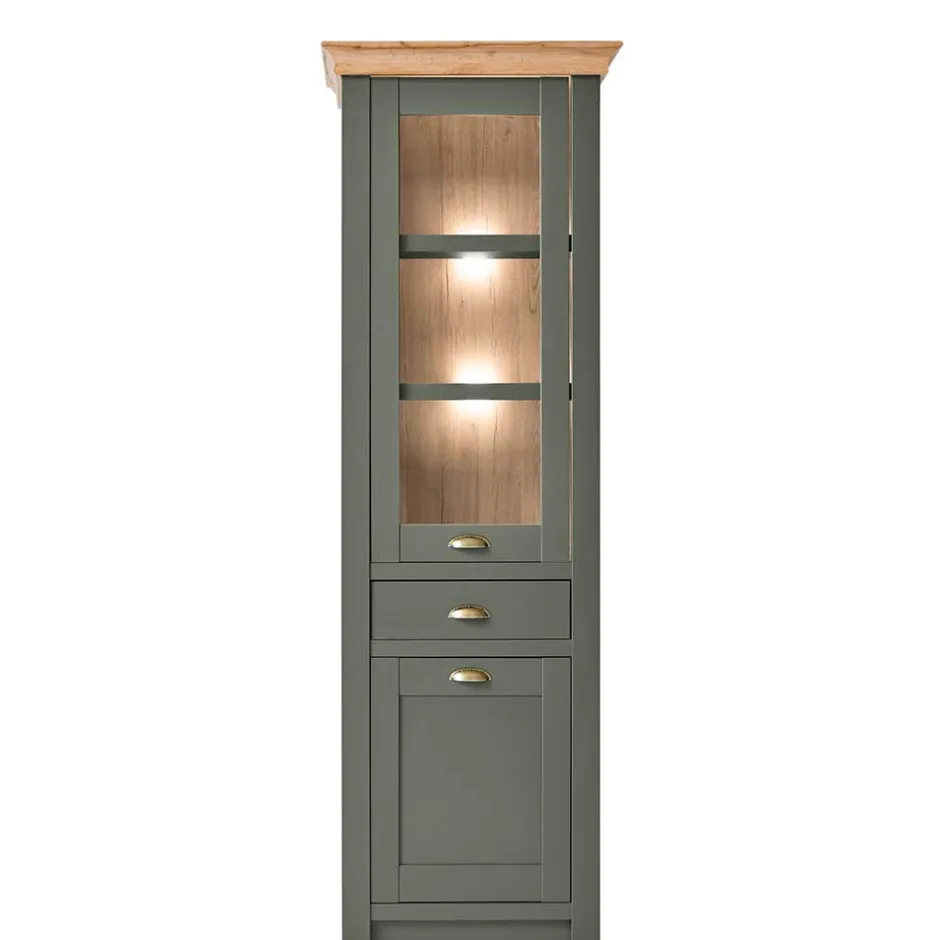 68x207x45 Landhaus Vitrine in Graugrün - Eylan^Wohnen Discount