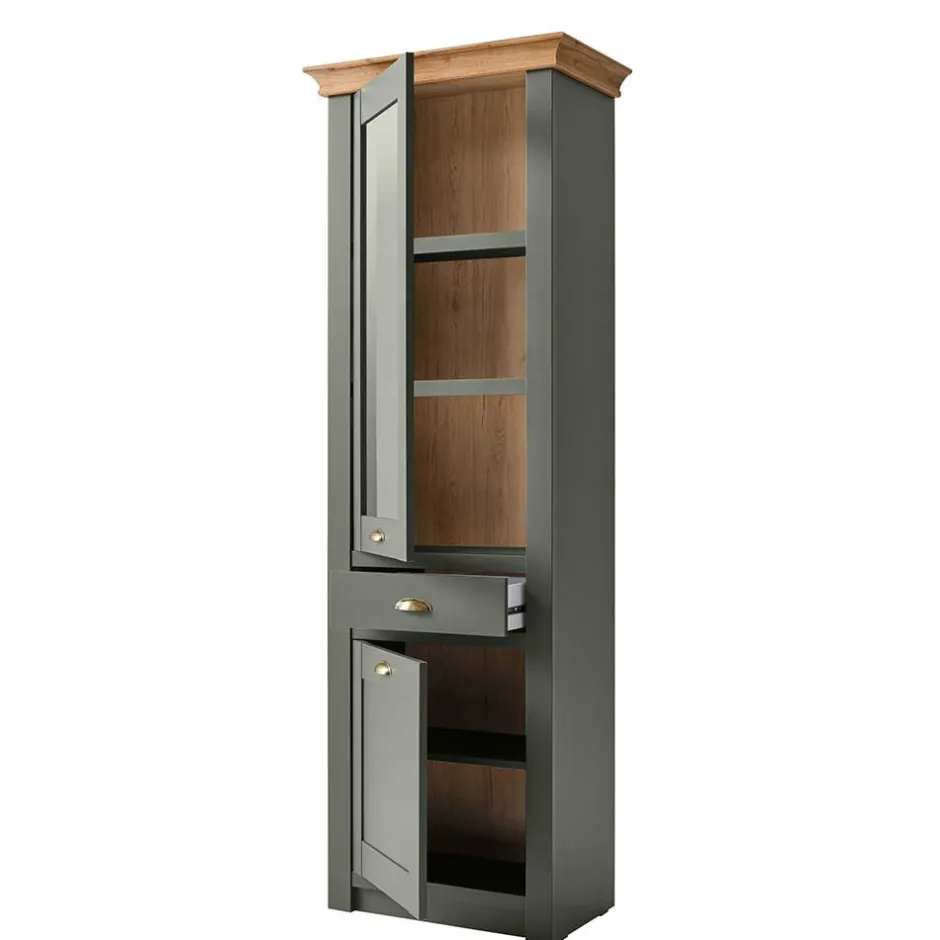 68x207x45 Landhaus Vitrine in Graugrün - Eylan^Wohnen Discount