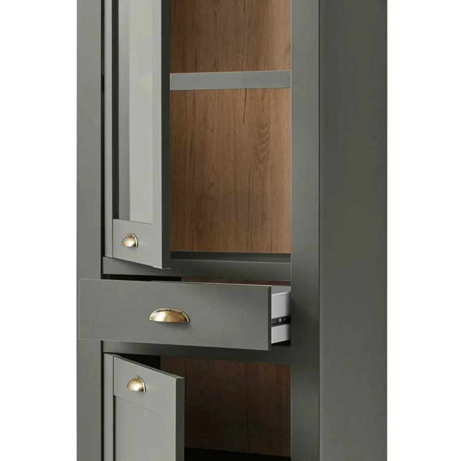 68x207x45 Landhaus Vitrine in Graugrün - Eylan^Wohnen Discount