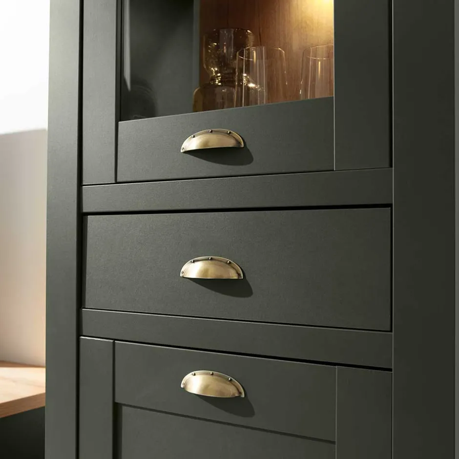 68x207x45 Landhaus Vitrine in Graugrün - Eylan^Wohnen Discount