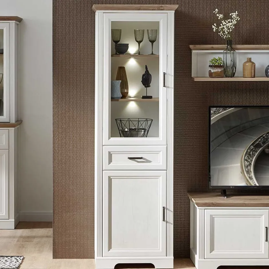 Wohnen 66x204x42 Landhaus Vitrine mit Licht - Sinolita