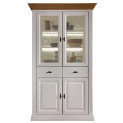Wohnen 116x199x45 Landhaus Vitrinenschrank in Weiß - Henry