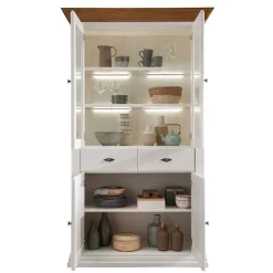 Wohnen 116x199x45 Landhaus Vitrinenschrank in Weiß - Henry
