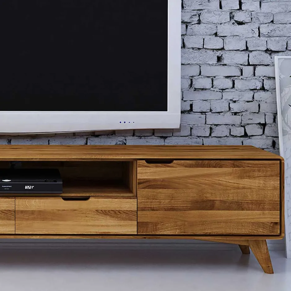 Wohnen 220x48x40 Massivholz TV Board in Natur geölt - Eavy