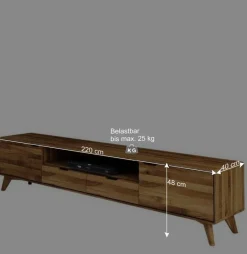 Wohnen 220x48x40 Massivholz TV Board in Natur geölt - Eavy