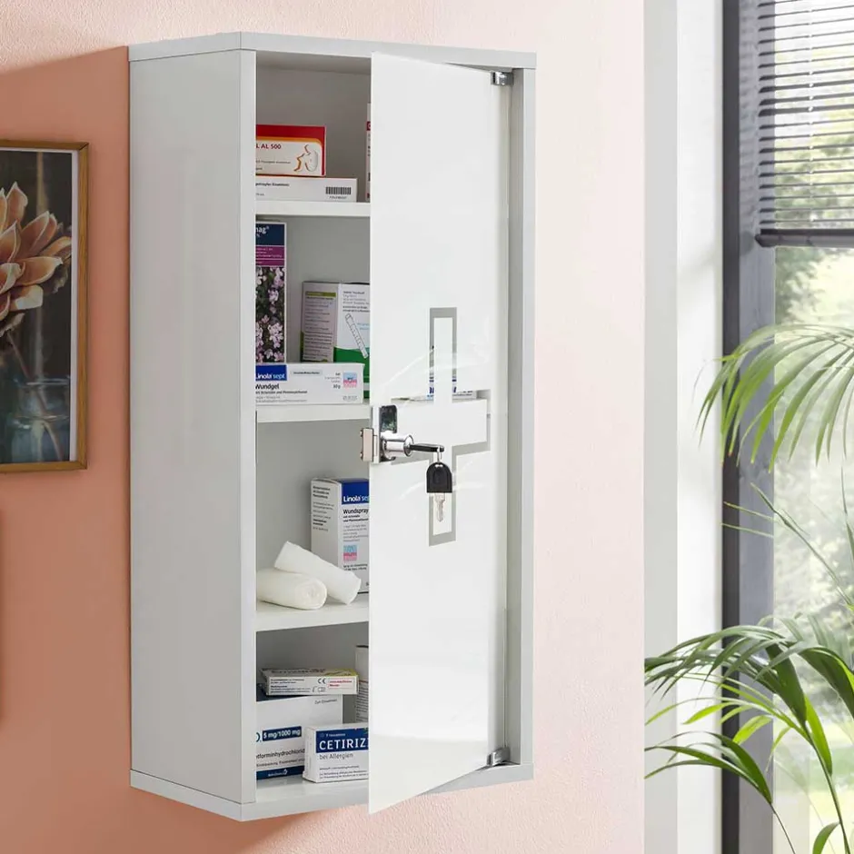 34x72x20 Medizinschrank mit Glastür abschließbar - Spanola^Wohnen Outlet