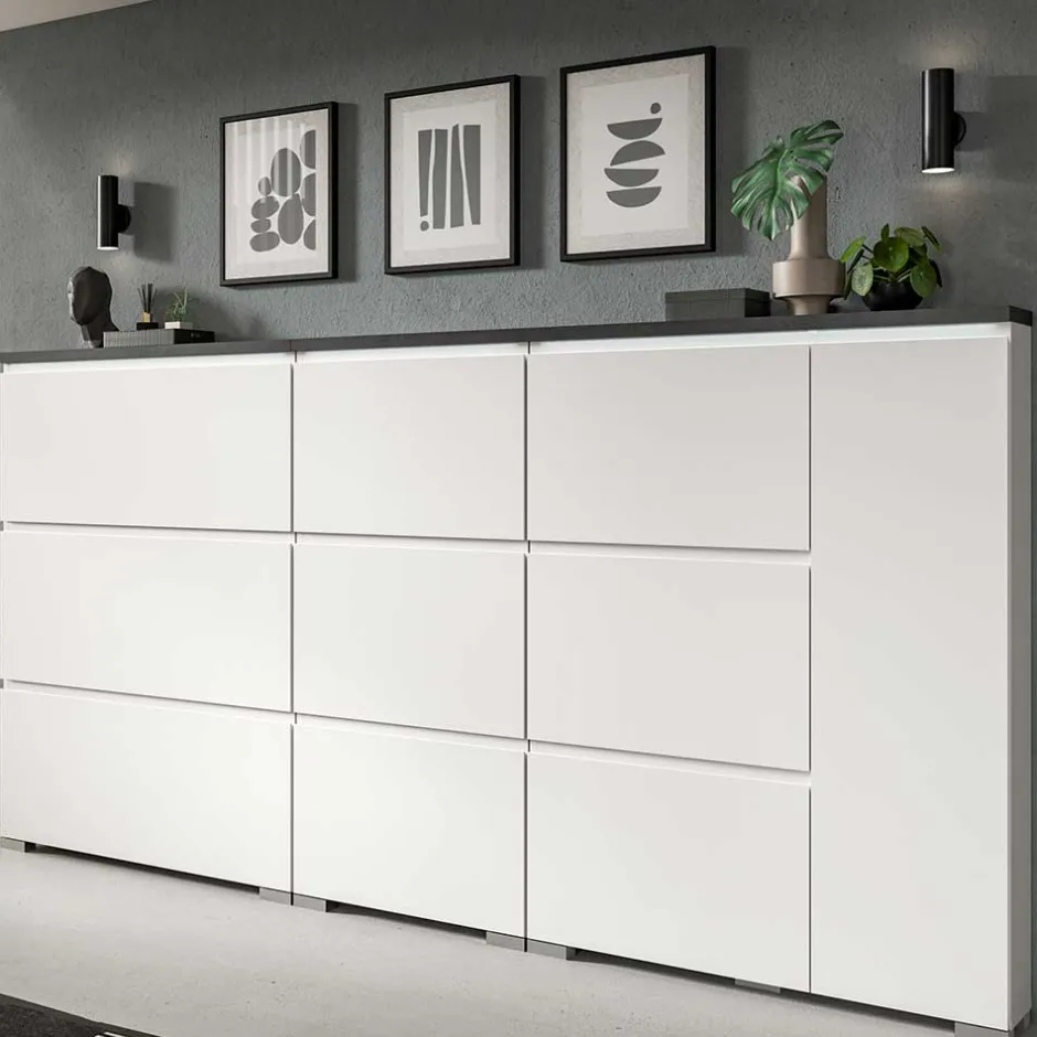 Wohnen 95x127x18 Midi Schuhschrank mit drei Klappen & Tür - Suad