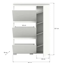 Wohnen 95x127x18 Midi Schuhschrank mit drei Klappen & Tür - Suad