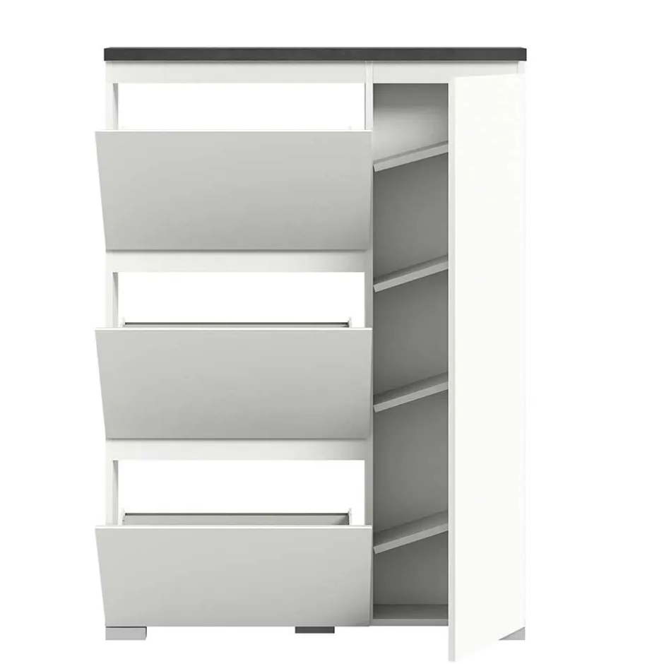 Wohnen 95x127x18 Midi Schuhschrank mit drei Klappen & Tür - Suad