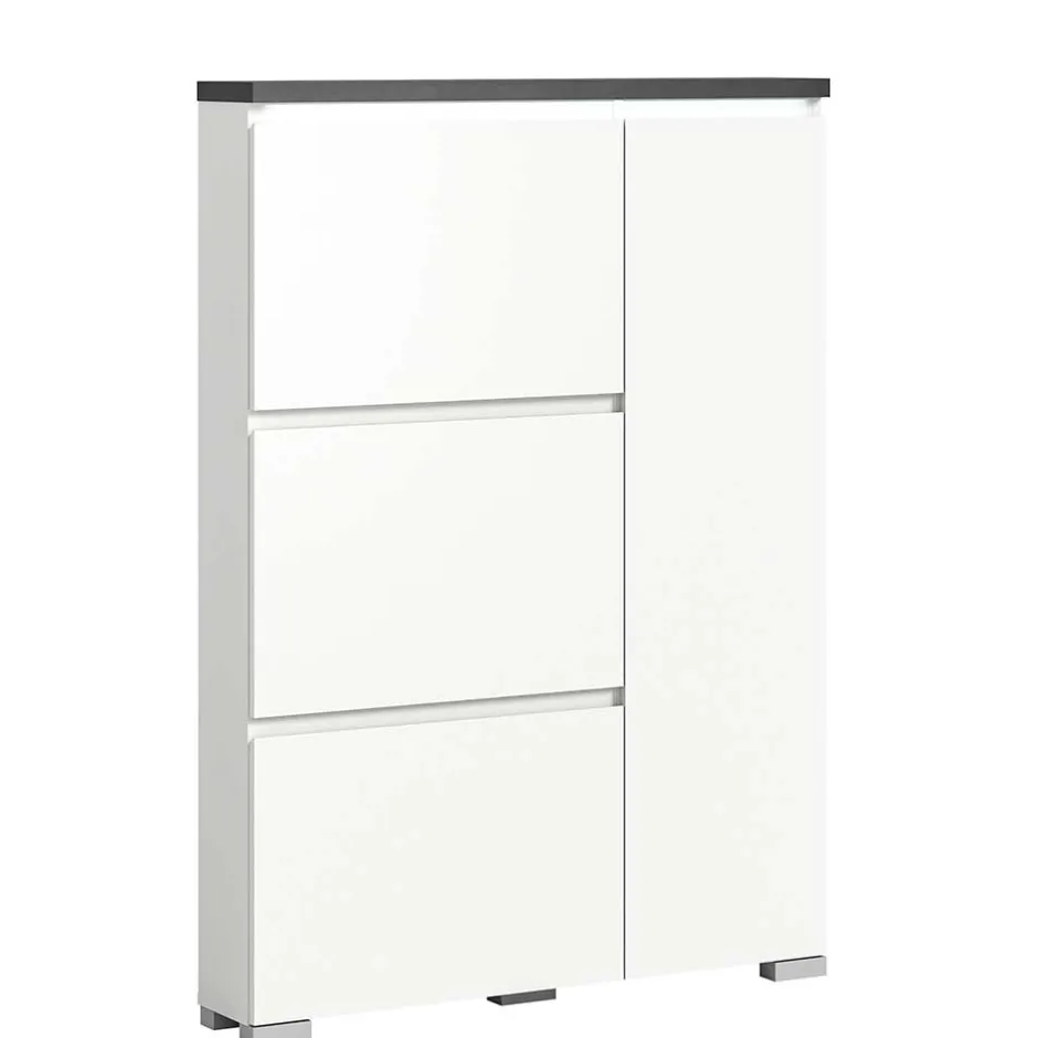 Wohnen 95x127x18 Midi Schuhschrank mit drei Klappen & Tür - Suad